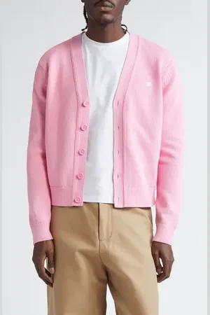 Acne Studios Keven Face Patch Cotton V-Neck Cardigan in at Nordstrom, Size X-Small