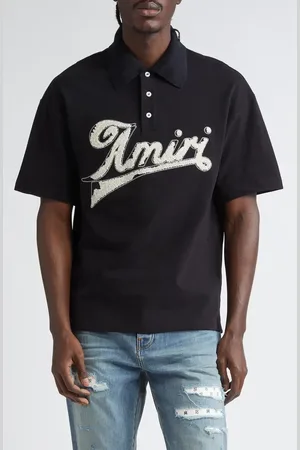 AMIRI Distressed Logo Cotton Piqu?? Polo in at Nordstrom, Size Large