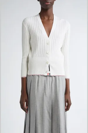 Thom Browne Pointelle & Rib Silk & Cotton Cardigan in at Nordstrom, Size 6 Us