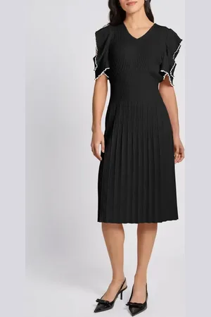Ming Wang Ruffle Rib Midi Dress in at Nordstrom, Size Small