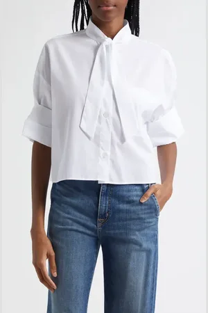 TWP Next Ex Tie Neck Crop Shirt in at Nordstrom, Size Medium