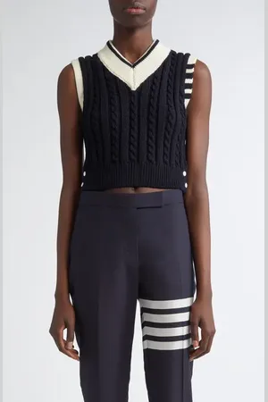Thom Browne Cable Knit 4-Bar Virgin Wool Sweater Vest in at Nordstrom, Size 2 Us
