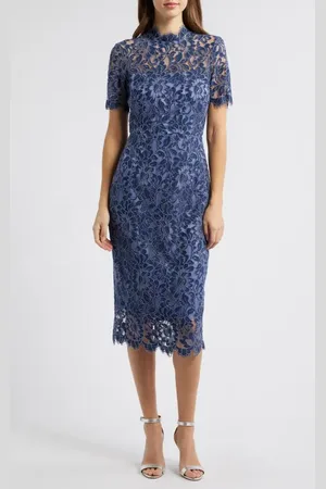 Eliza J Illusion Lace Midi Sheath Dress in at Nordstrom, Size 0
