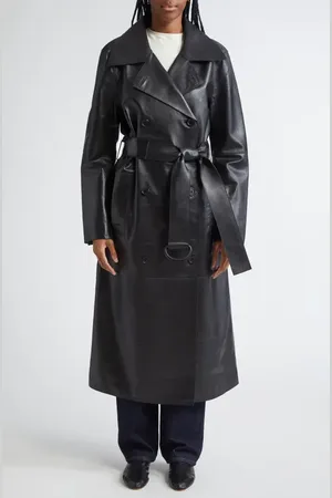 Stand Studio Paris Double Breasted Belted Lambskin Coat in at Nordstrom, Size 10 Us