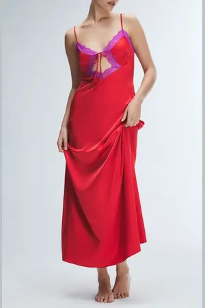 Savage X Fenty Fire & Desire Lace Trim Sleep Maxi Slip in at Nordstrom, Size 1X