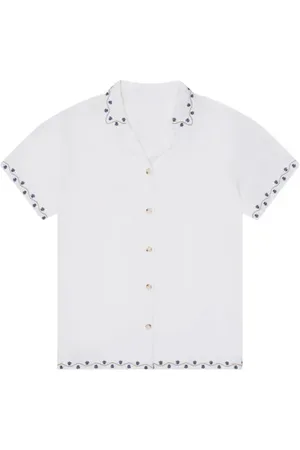 MAVRANS Beach House Embroidered Short Sleeve Linen Blend Button-Up Shirt in at Nordstrom, Size Xx-Large
