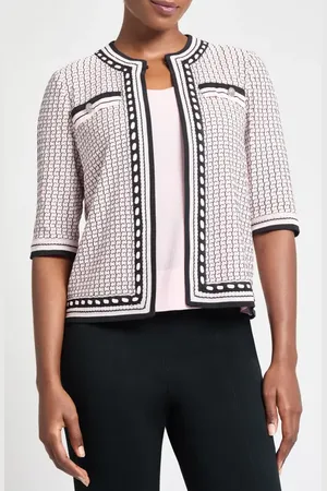 Ming Wang Textured Lace Trim Jacket in at Nordstrom, Size X-Large