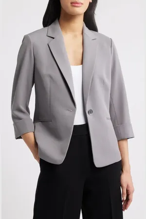 Kasper Rolled Sleeves Stretch Crepe One-Button Blazer in at Nordstrom, Size 18