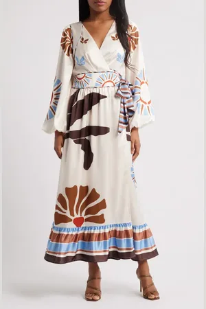 CIEBON Willow Print Long Sleeve Satin Maxi Dress in at Nordstrom, Size X-Small