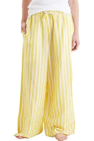 Papinelle Amelie Stripe Wide Leg Pajama Pants in Daisy /White Stripe at Nordstrom, Size X-Large