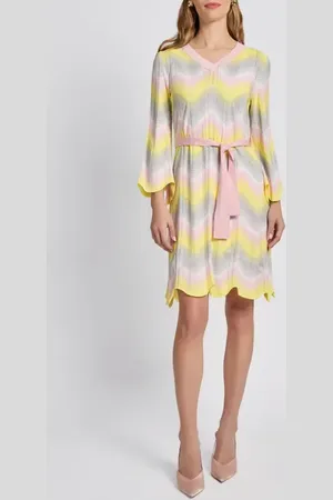 Ming Wang Chevron Pointelle Tie Waist Long Sleeve Dress in at Nordstrom, Size X-Large