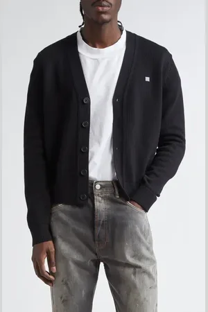 Acne Studios Keven Face Patch Cotton V-Neck Cardigan in at Nordstrom, Size Medium