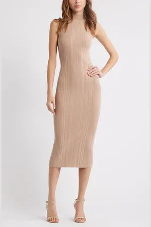 Open Edit Sculpt Mock Neck Rib Midi Dress in at Nordstrom, Size X-Large