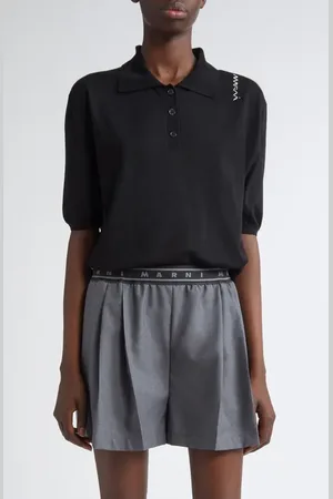 Marni Embroidered Logo Oversize Virgin Wool & Silk Polo Sweater in at Nordstrom, Size 4 Us