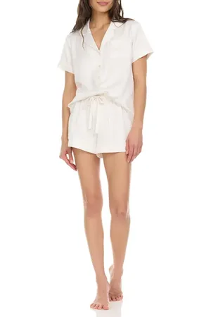 Flora Nikrooz Satin Short Pajamas with Faux Pearl Trim in at Nordstrom, Size Large