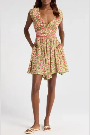 POUPETTE ST BARTH Ciao Floral Pleated Cover-Up Mini Sundress in at Nordstrom, Size Small
