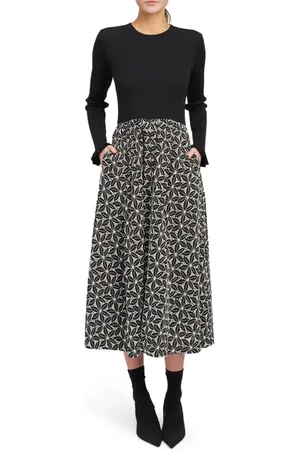 En Saison Brynn Mixed Media Long Sleeve Midi Dress in at Nordstrom, Size Large