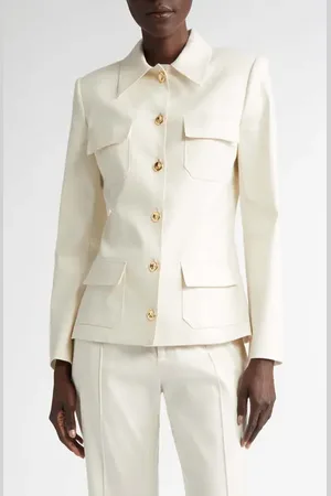 BRANDON MAXWELL Gage Stretch Linen Blend Fitted Jacket in at Nordstrom, Size 2