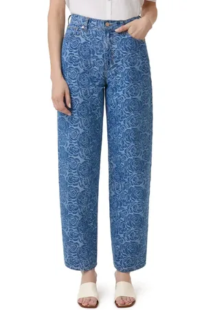 HABITUAL Jacquard Rose High Waist Barrel Leg Jeans in at Nordstrom, Size 2