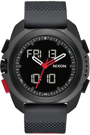 Nixon Ripley Ana-Digi Silicone Strap Watch, 47mm in Black /Red at Nordstrom