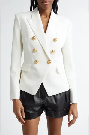 Balmain Double Breasted Wool Grain de Poudre Blazer in at Nordstrom, Size 2 Us