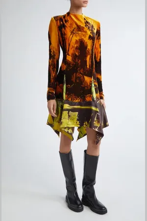 MONSE Tuscan Print Mock Neck Long Sleeve Velvet Dress in at Nordstrom, Size 8