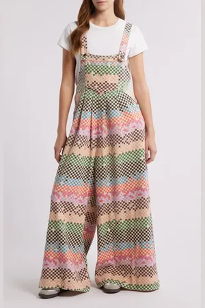 Dressed in Lala Big Feelings Geo Print Oversize Denim Overalls in at Nordstrom, Size Large