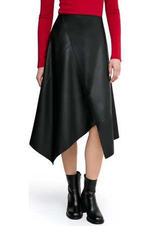 Marcella Coralie Asymmetric Hem Faux Leather Skirt in at Nordstrom, Size Medium