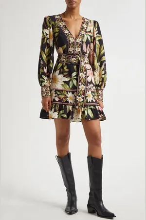Farm Rio Surreal Flowers Long Sleeve Minidress in at Nordstrom, Size X-Small