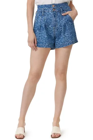HABITUAL Jacquard Rose Pleated High Waist Denim Shorts in at Nordstrom, Size 2