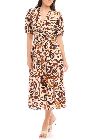 Fifteen Twenty Poppy Mixed Print Cotton Midi Dress in at Nordstrom, Size X-Small