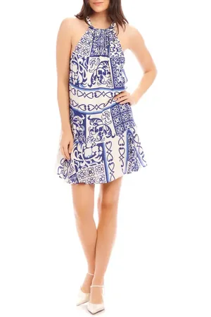 Fifteen Twenty Brenda Tile Print Ruffle Hem Crepe Minidress in at Nordstrom, Size Medium