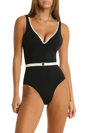 SEA LEVEL Babylon Belted One-Piece Swimsuit in at Nordstrom, Size 10 Us