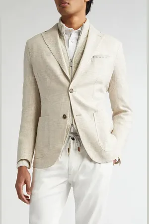 ELEVENTY Unstructured Plaid Linen & Wool Blend Sport Coat in at Nordstrom, Size 44 Us