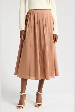 WAYF Amelie Pleated Cotton Midi Skirt in at Nordstrom, Size X-Small