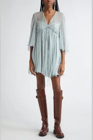 Chloé Pleated Silk Mousseline Babydoll Dress in at Nordstrom, Size 6 Us