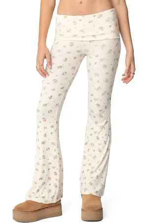 Edikted Bloom Baby Floral Foldover Waist Rib Pants in at Nordstrom, Size X-Small