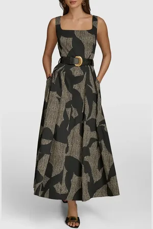 Donna Karan Sleeveless Floral Stretch Cotton Midi Dress with Pockets in at Nordstrom, Size 2
