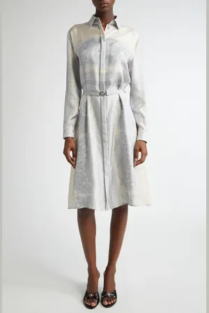 VERSACE La Coupe des Dieux Belted Long Sleeve Silk Shirtdress in at Nordstrom, Size 2 Us