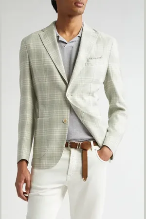 ELEVENTY Unstructured Plaid Linen & Wool Blend Sport Coat in at Nordstrom, Size 46 Us
