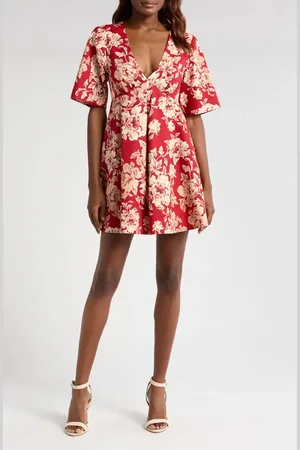 WAYF Zelma Floral Short Sleeve Minidress in at Nordstrom, Size Small