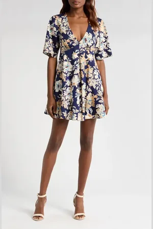 WAYF Zelma Floral Short Sleeve Minidress in at Nordstrom, Size X-Small