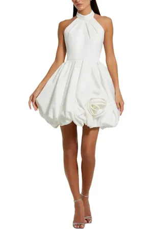 Mac Duggal Satin High Neck Sleeveless Bubble Hem Mini Dress in at Nordstrom, Size 4