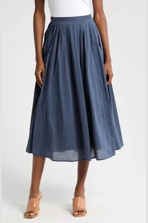 WAYF Amelie Pleated Cotton Midi Skirt in at Nordstrom, Size X-Large