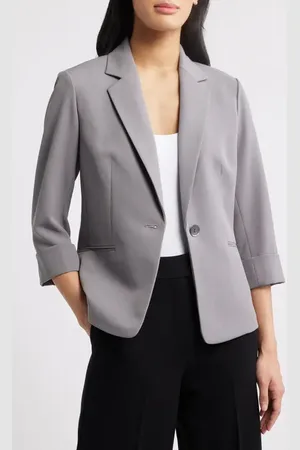 Kasper Rolled Sleeves Stretch Crepe One-Button Blazer in at Nordstrom, Size 8P