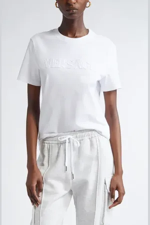 VERSACE Fringe Embroidered Slim Fit Logo T-Shirt in at Nordstrom, Size 0 Us