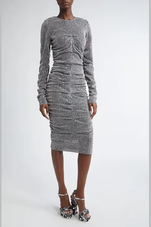 Dolce & Gabbana Ruched Long Sleeve Sequin Midi Dress in at Nordstrom, Size 4 Us
