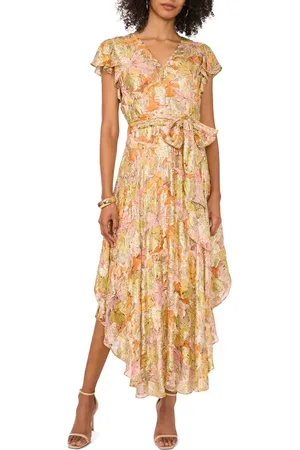 Vince Camuto Metallic Floral Asymmetric Hem Dress in at Nordstrom, Size Medium
