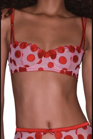 FLEUR DU MAL Polka Dot Embroidered Underwire Balconette Bra in at Nordstrom, Size 32A