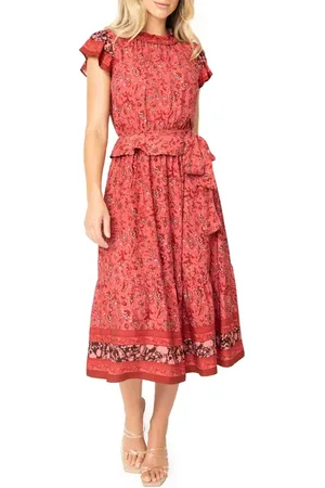 GIBSONLOOK Harvest Moon Floral Paisley Side Bow Midi Dress in at Nordstrom, Size Medium